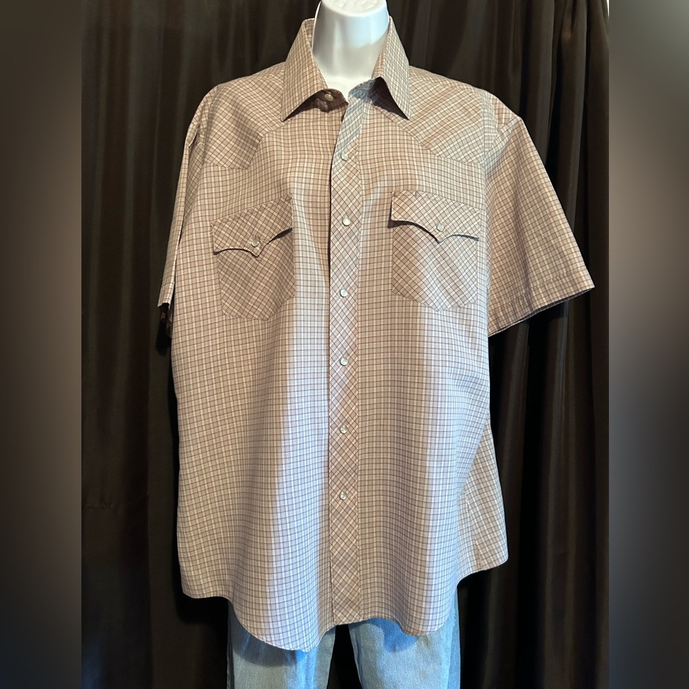 VTG ATB Authentic Western Men’s Short Sleeve Size‎ 17 1/2 Pearl Snap Shirt